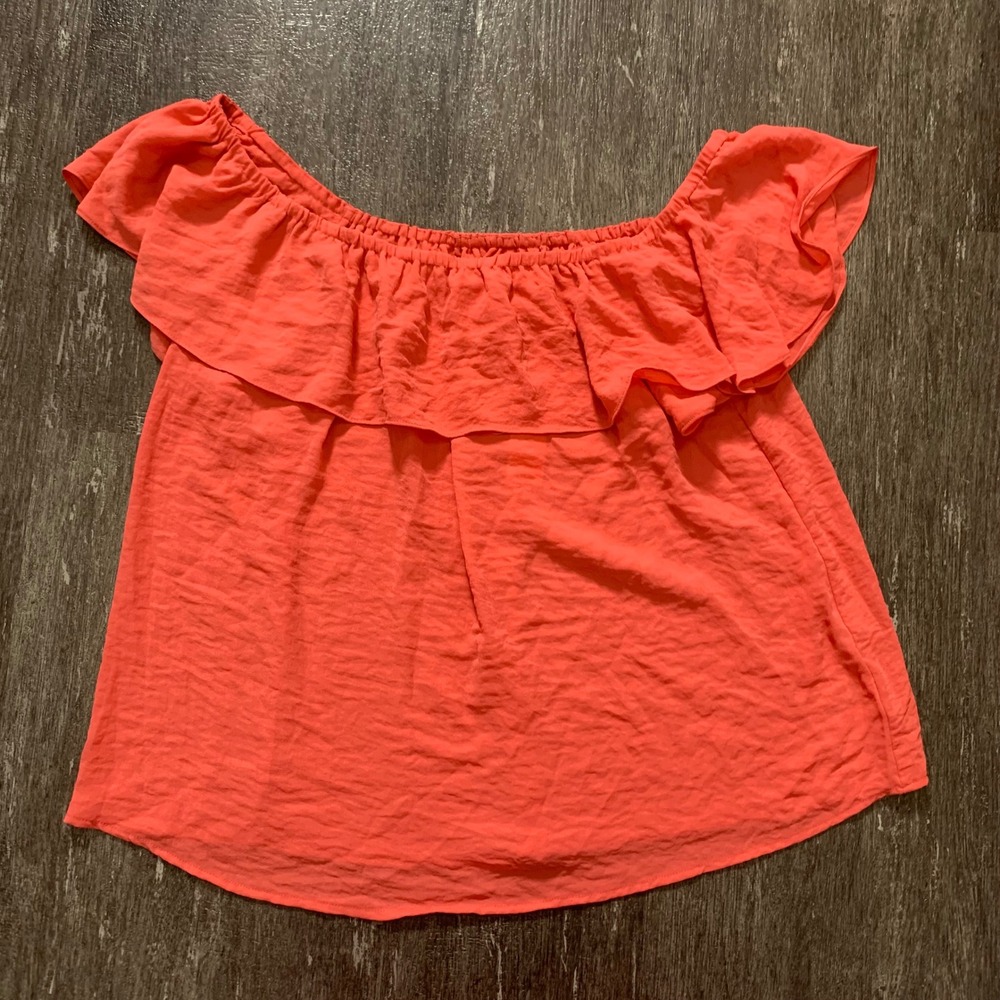 Maeve Anthropologie Rust Coral Off Shoulder Ruffle Top Size L $78
